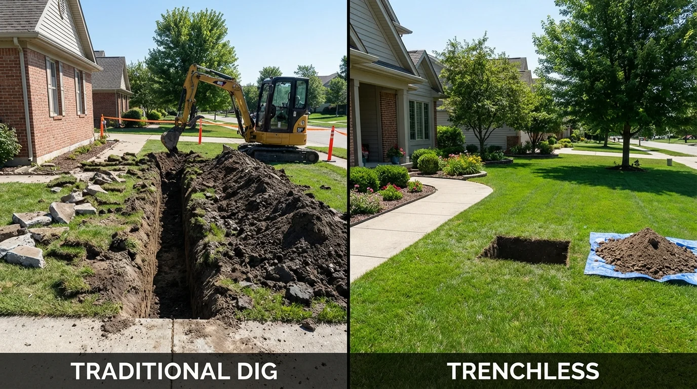 Trenchless sewer repair with minimal yard damage versus traditional excavation in Clayton, NM